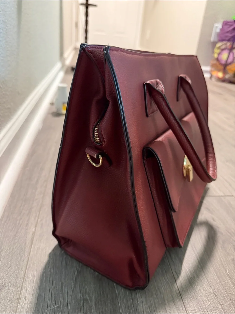 Structured Red Women’s Tote Bag with Front Pocket